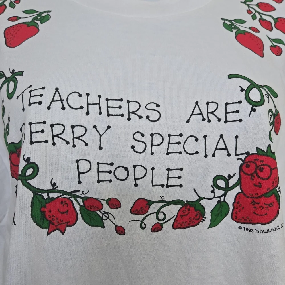 Vintage 90s Teacher Berry Cotton White Red Short Sleeve Shirt Size Large - Picture 5 of 13
